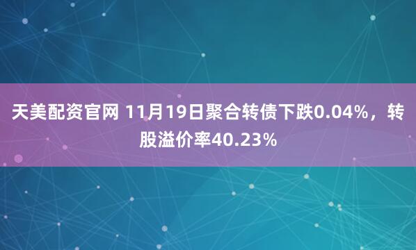天美配资官网 11月19日聚合转债下跌0.04%，转股溢价率40.23%