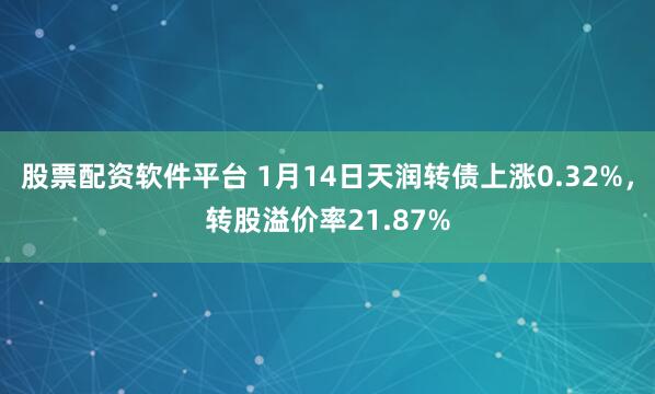 股票配资软件平台 1月14日天润转债上涨0.32%，转股溢价率21.87%